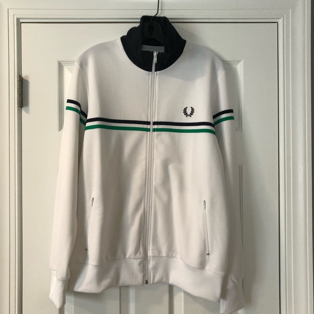 Fred Perry Twin Stripe Track Jacket Large White/Green/Navy